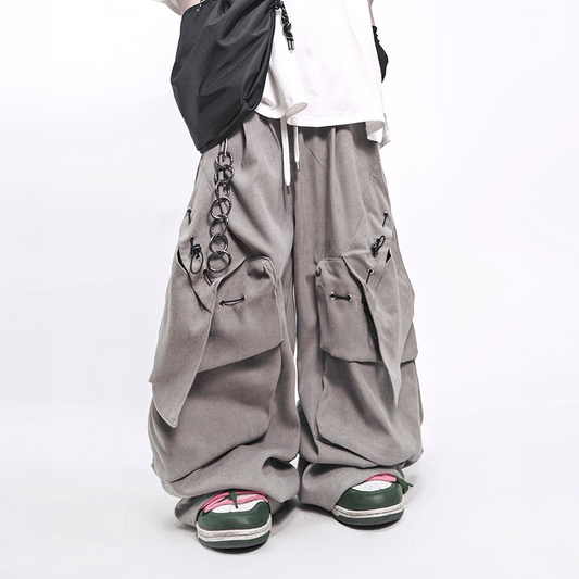 UUCSCC Multi-Pocket Curved Wide-Leg Pants
