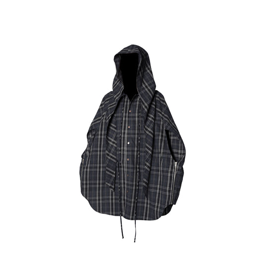 RELABEL Detachable Hood Multi-Zip Plaid Oversized Shirt