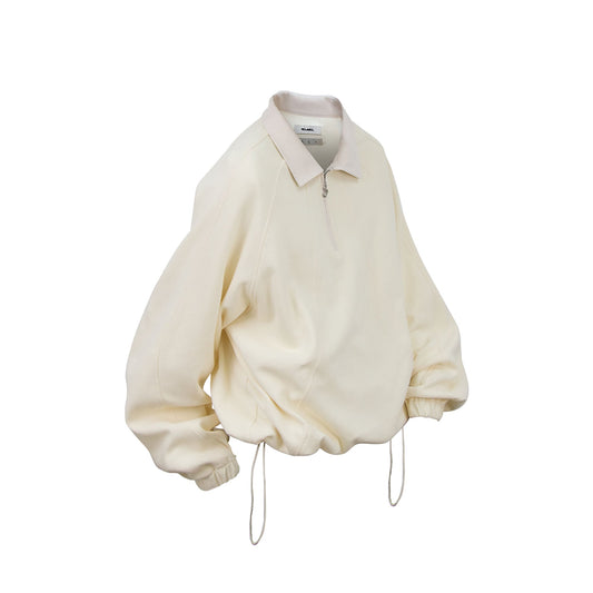 RELABEL Raglan Drawstring-Hem Polo Sweatshirt