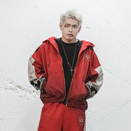 UNDERWATER Skeleton Distressed Contrast Panel Hooded Jacket