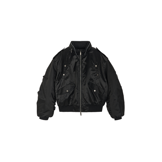SAVAGEGROWTHWORLD Embroidered Ruched-Sleeve Reflective-Stripe Bomber
