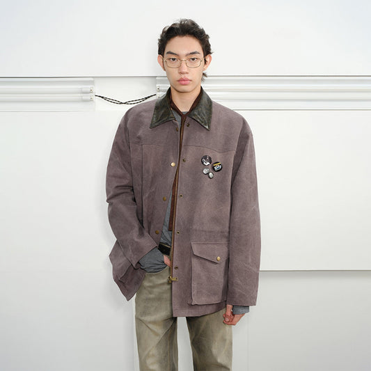 KREATE Aged Canvas Spliced Big-Pocket Jacket