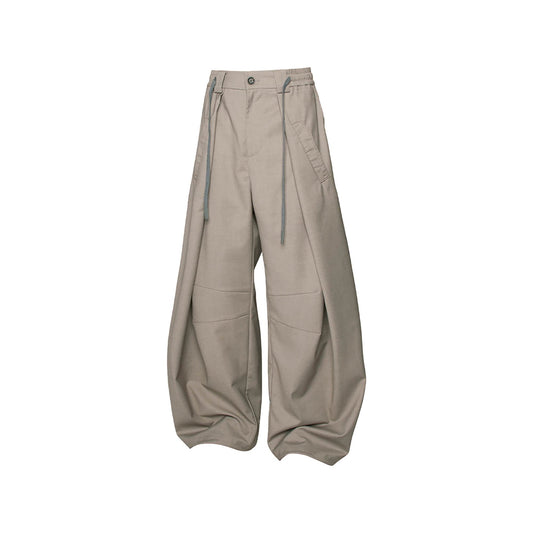 RELABEL Pleated Drawstring Curved Wide-Leg Trousers