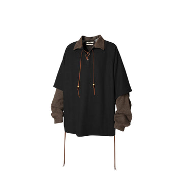RELABEL Contrast Faux Layered Lace-Up Sweatshirt
