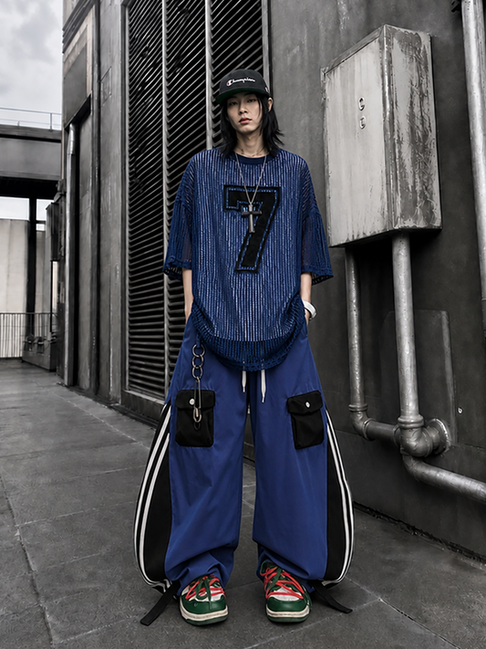 UUCSCC Striped Spliced Wide-Leg Drawstring Track Pants