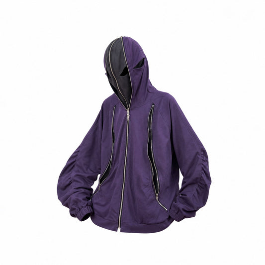 RELABEL Layered Multi-Zip Mask Hood Jacket Purple