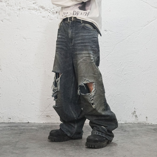 UNDERWATER Muddy Ripped Baggy Jeans