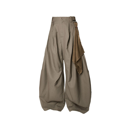 RELABEL Pinstriped Detachable-Scarf Oversized Pants Brown
