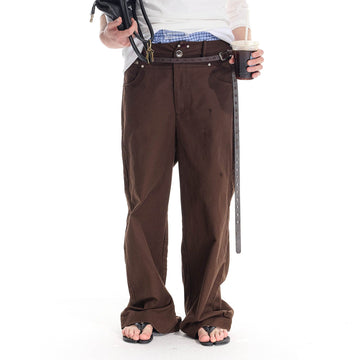 WHISTLEHUNTER Distressed Rivet Straight-Leg Pants