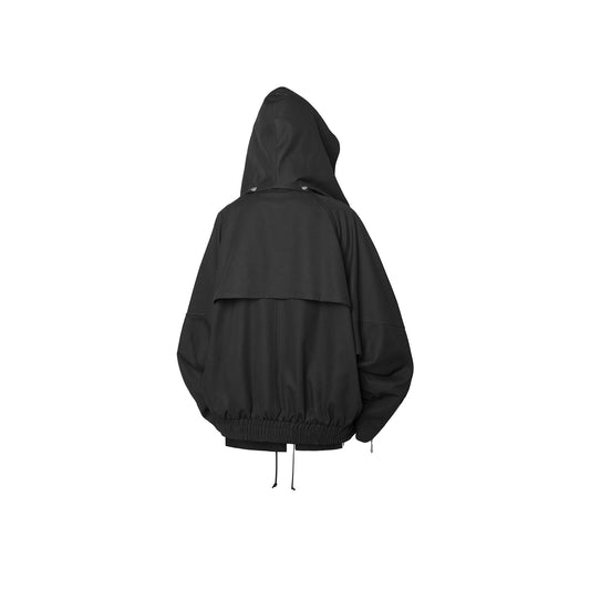 RELABEL Detachable Hood Batwing Sleeve Jacket Black