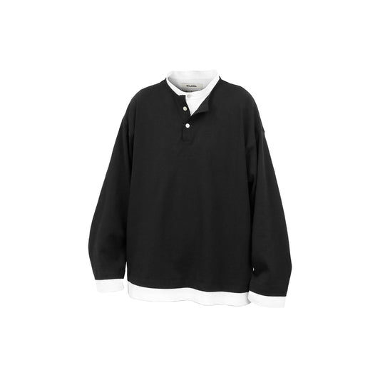RELABEL Contrast Layered Henley Long-Sleeve Tee