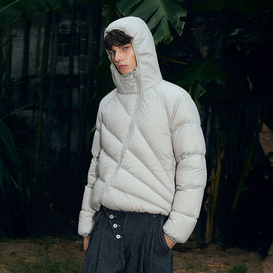 KREATE Asymmetrical Quilted Hooded Down Jacket