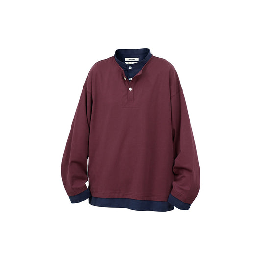 RELABEL Contrast Layered Henley Long-Sleeve Tee