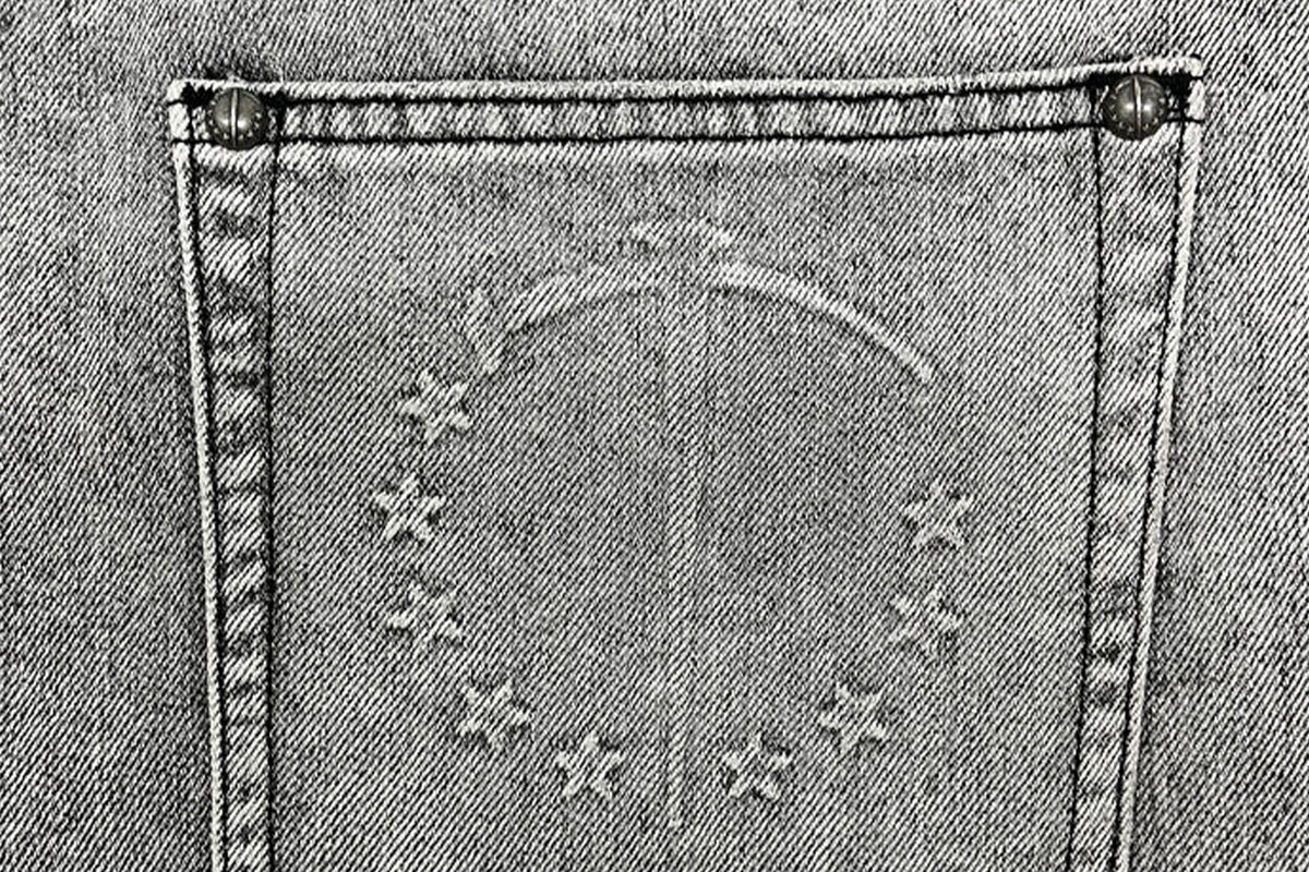 TECNINEGROUP Distressed Ash-Washed Flared Jeans