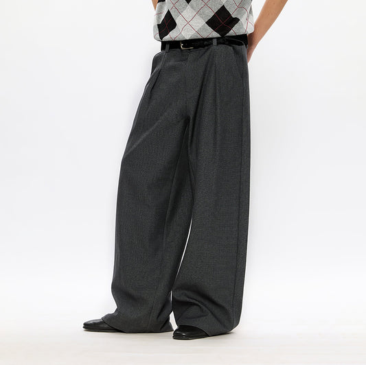 KREATE Classic Shadow Check Pleated Wide Trousers