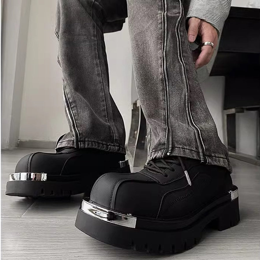 Silver attachment matte material simple black sneaker boots