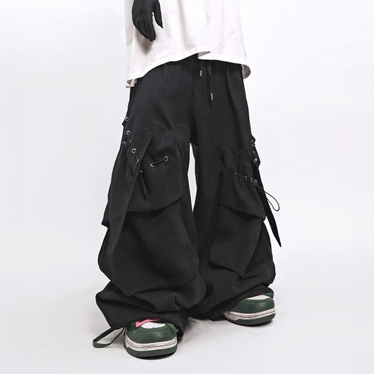 UUCSCC Multi-Pocket Curved Wide-Leg Pants