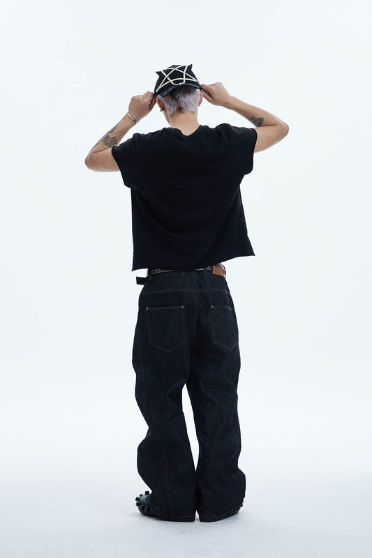 DND4DES Asymmetric Button-Fly Spliced Baggy Jeans