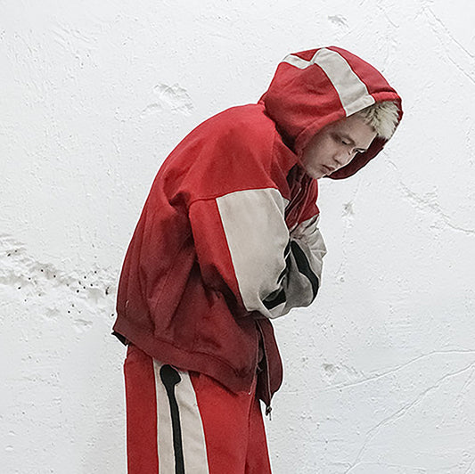 UNDERWATER Skeleton Distressed Contrast Panel Hooded Jacket