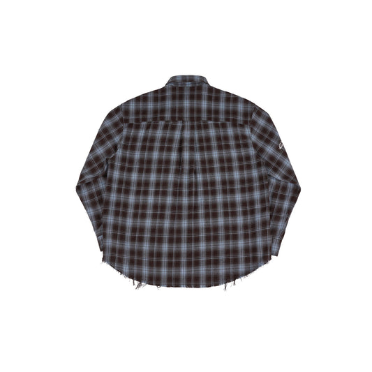 UNDERWATER Plaid Raw Edge Shirt Blue
