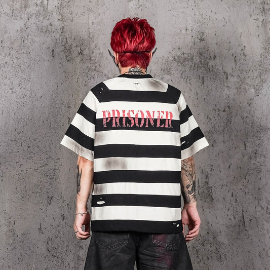 UNDERWATER The Jailbird Distressed Striped T-Shirt