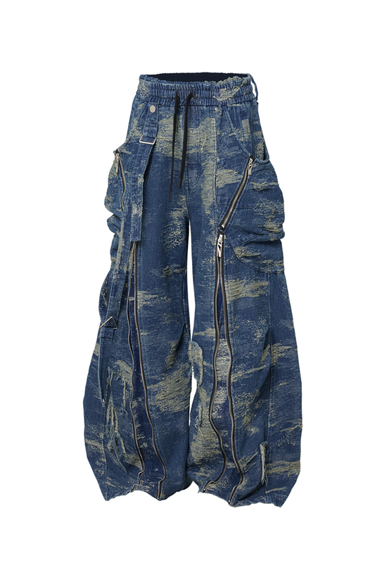 RELABEL Convertible Distressed Denim Overalls