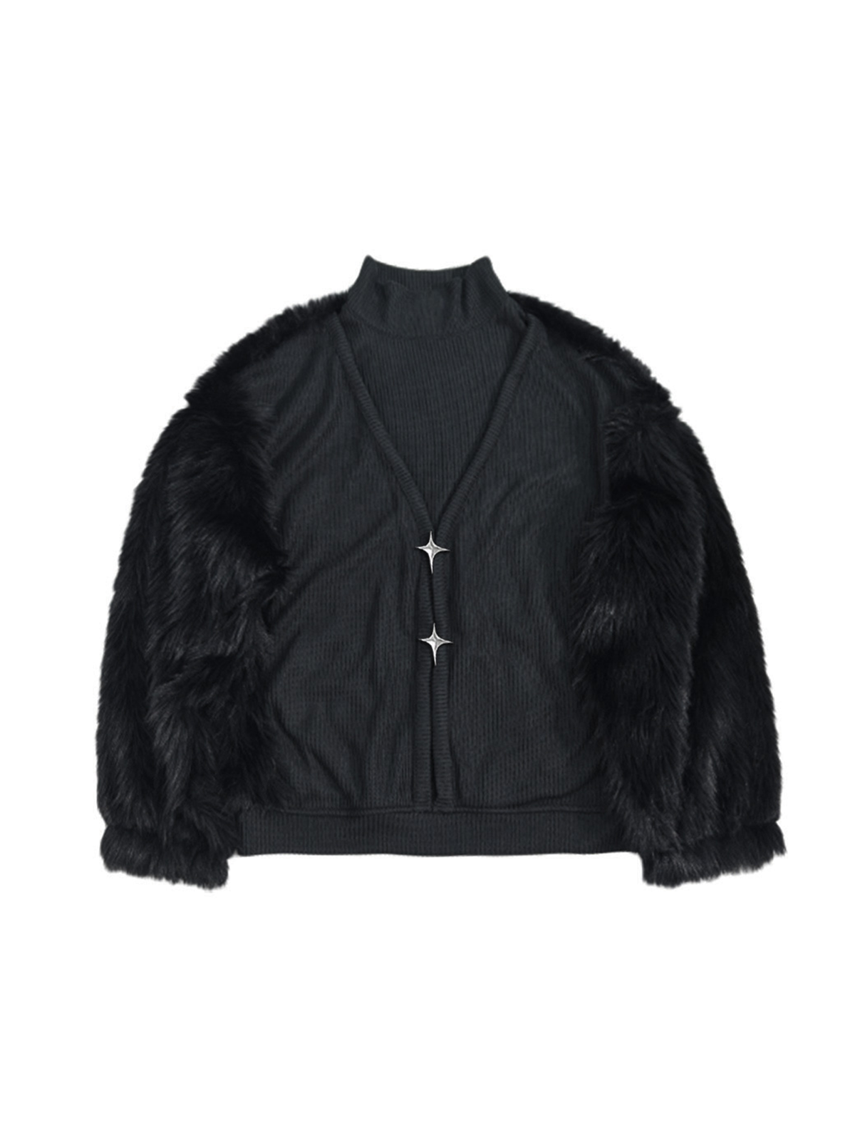 UUCSCC Faux Fur Spliced Turtleneck Sweater