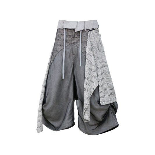 RELABEL Detachable Striped Drape Ruched Oversized Shorts Gray