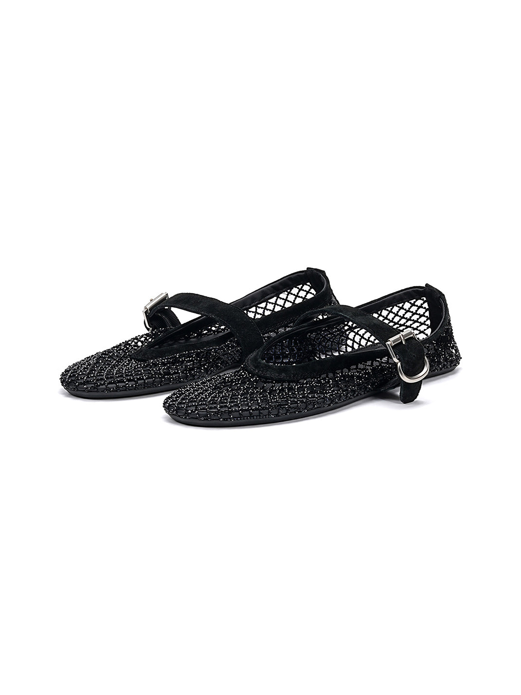 EBLAN Black Woven Mesh Mary Jane Flats