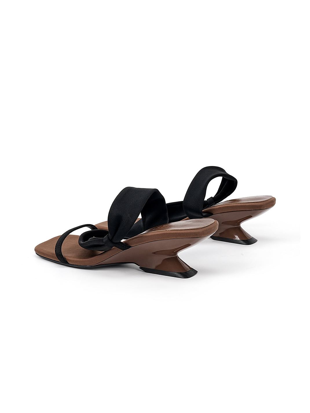Toe-Loop Asymmetric Strap Sandals With Sculptural Heel