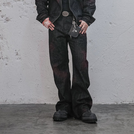 UNDERWATER Bloodstained Raw Flared Denim Pants
