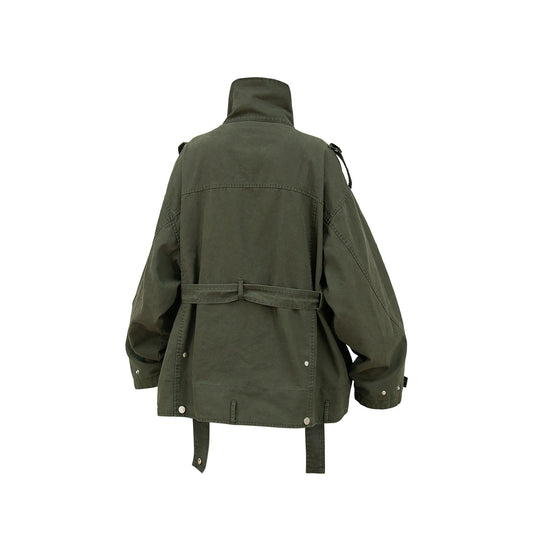RELABEL Retro Multi-Pocket Snap-Hem Convertible Jacket Green