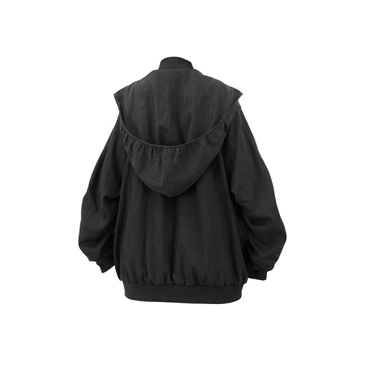RELABEL Detachable Hood Crinkled Oversized Jacket Black