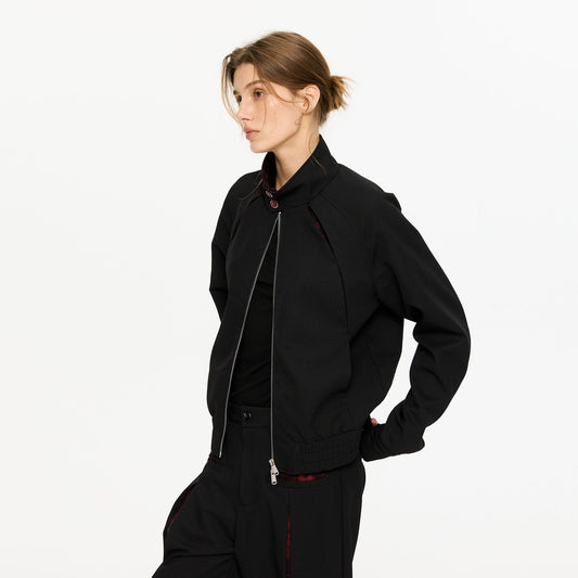KREATE Floral-Lined Spliced Harrington Jacket