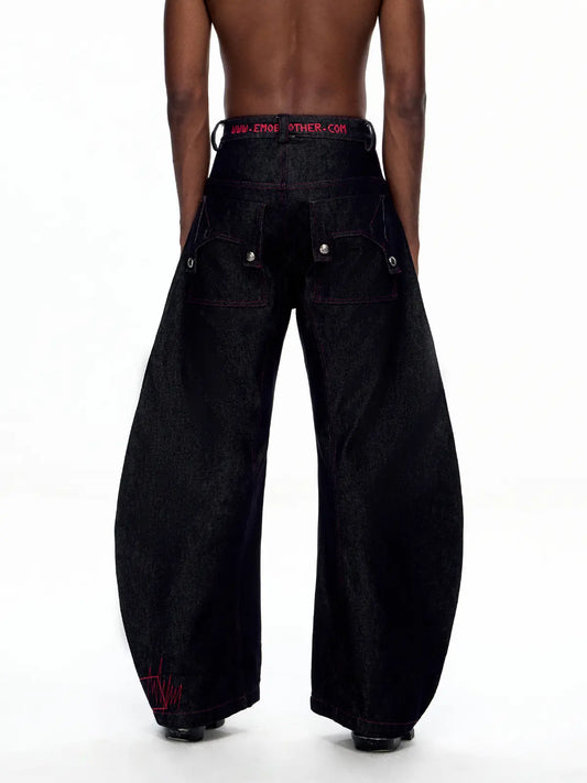 EMO "No Money No Peace" Raw Denim Curved Cut Jeans