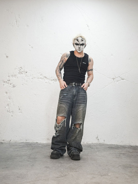 UNDERWATER Muddy Ripped Baggy Jeans
