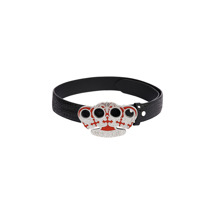 TECNINEGROUP Knuckle Crown Glitter Croc Leather Belt