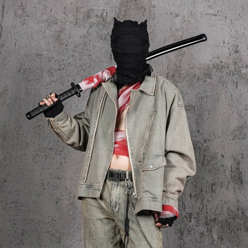UNDERWATER Acid Wash Zipper Biker Jacket