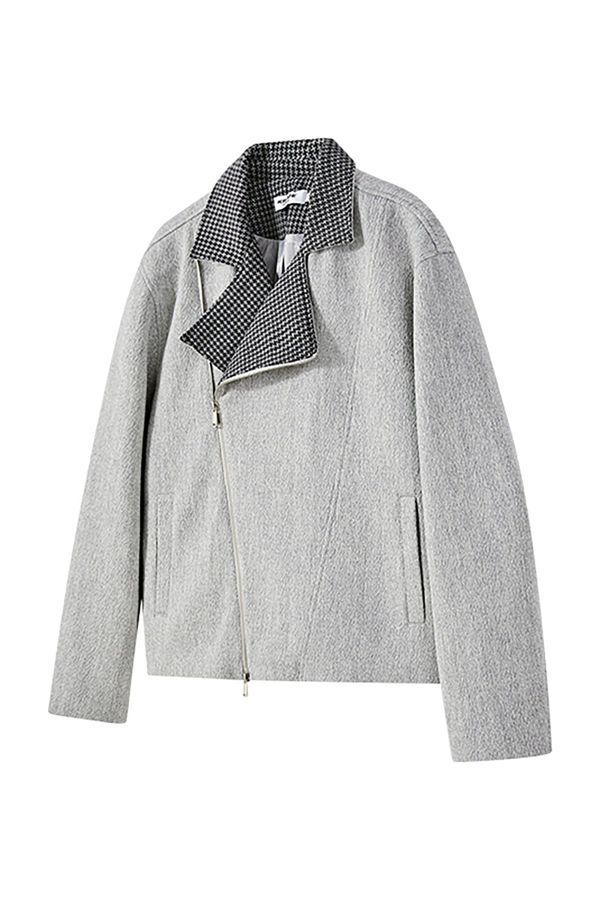 KREATE Houndstooth Wool-Blend Moto Jacket