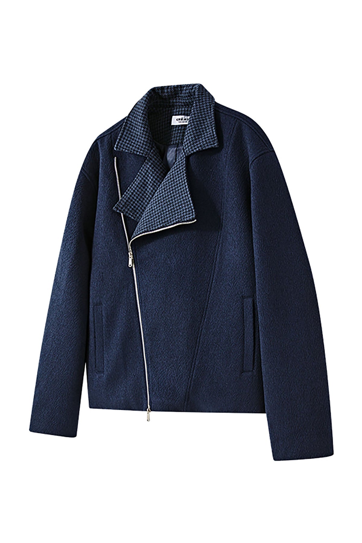 KREATE Houndstooth Wool-Blend Moto Jacket