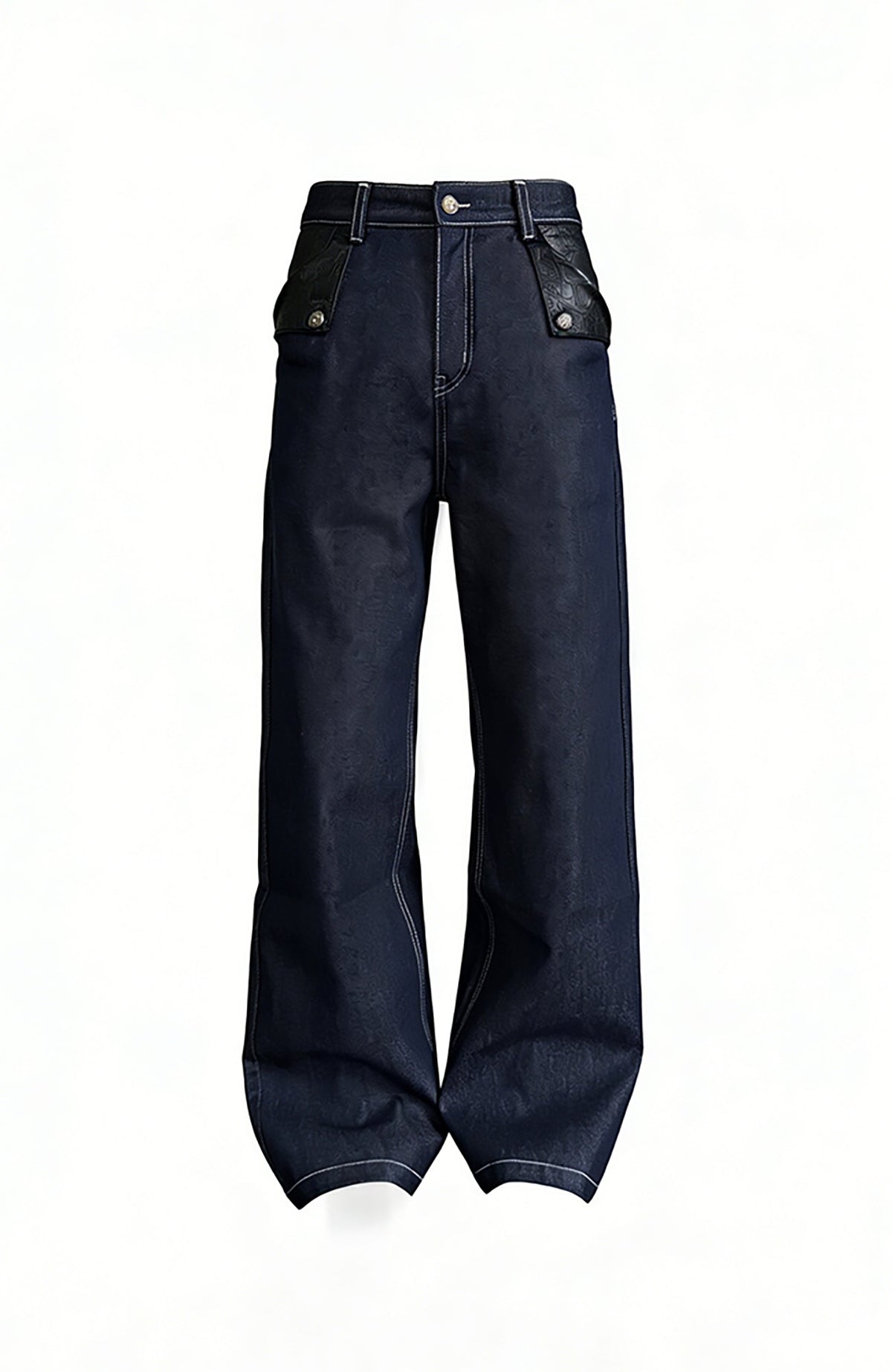 KREATE Raw PU-Paneled Flare Denim
