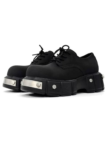 Black Metal Platform Derby Shoes