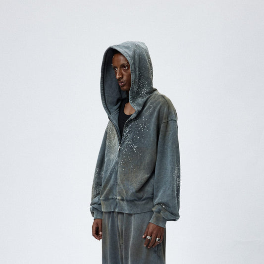DND4DES Diamond Distressed Zip-Up Hoodie