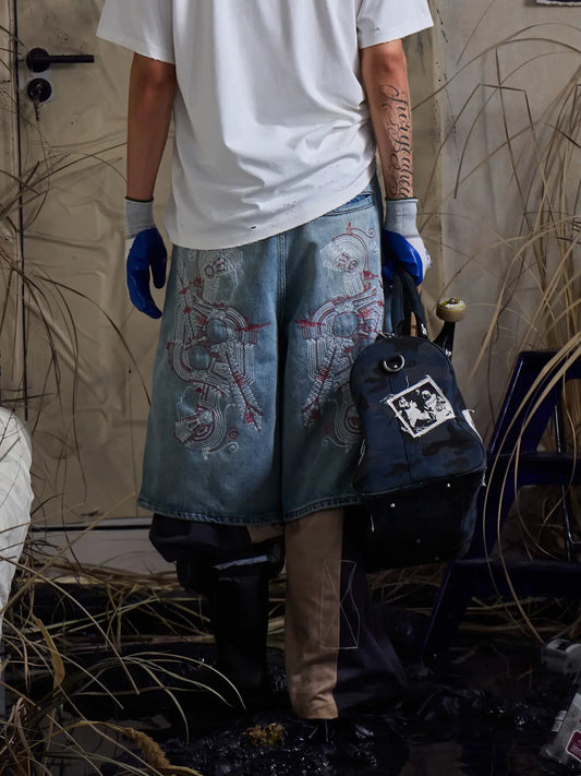 EMO "Retro-Cyber" Wide Leg Denim Jorts