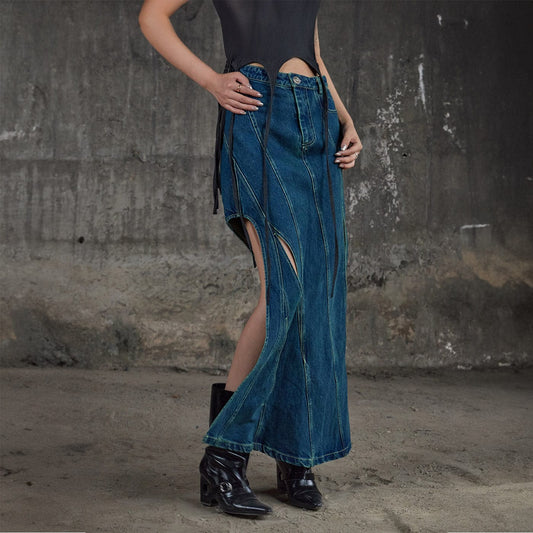 DND4DES Deconstructed Cutout Denim Skirt