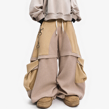 UUCSCC Spliced Large-Pocket Wide-Leg Curved Pants
