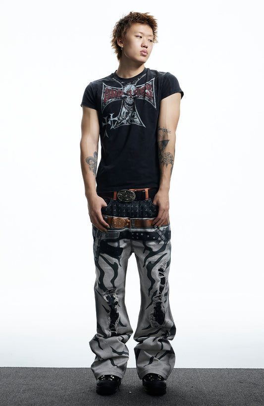 DND4DES Gothic Skull Cross Graphic T-Shirt