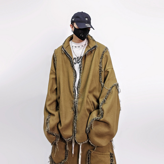 UUCSCC Retro Distressed Raw Seam Varsity Jacket
