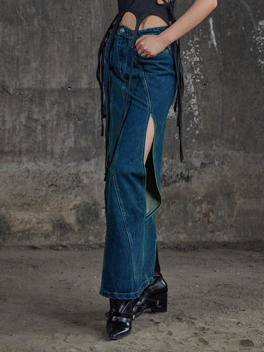 DND4DES Deconstructed Cutout Denim Skirt