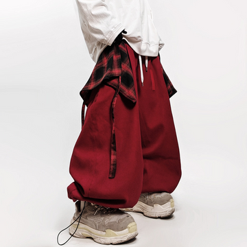 UUCSCC Layered Plaid Wide-Leg Jogger Pants